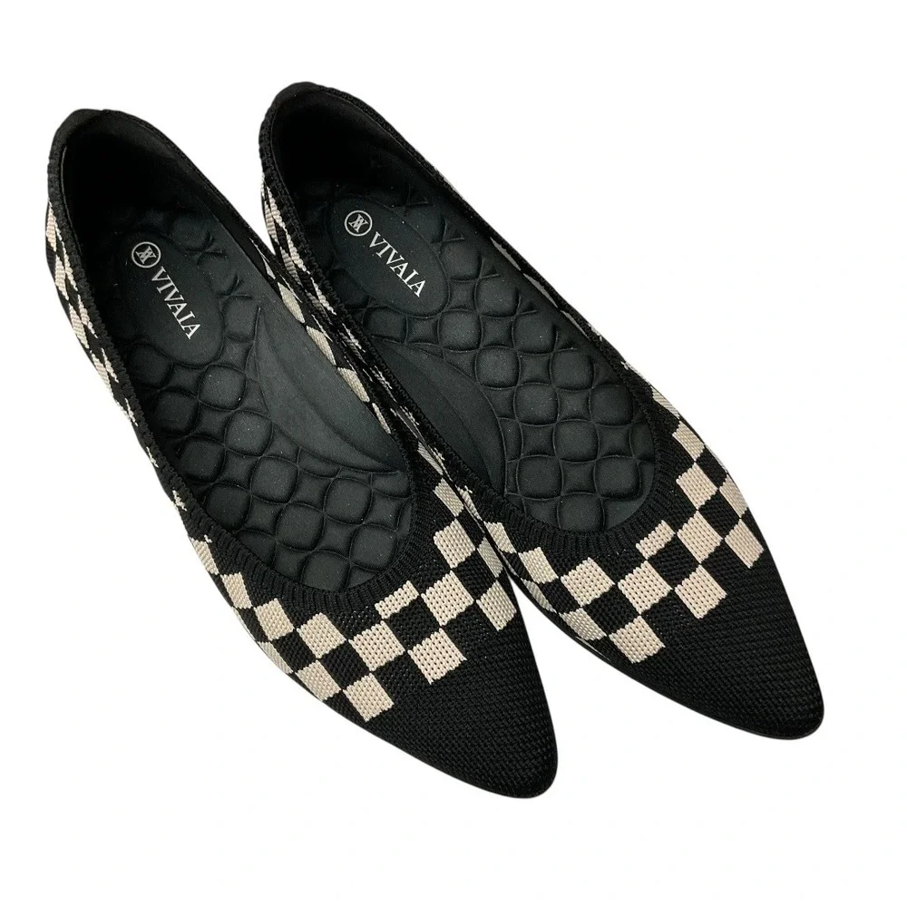 Vivaia Women's Pointed Toe Knitted Ballet Flat Slip‎ On Washable Shoe Size 10.5